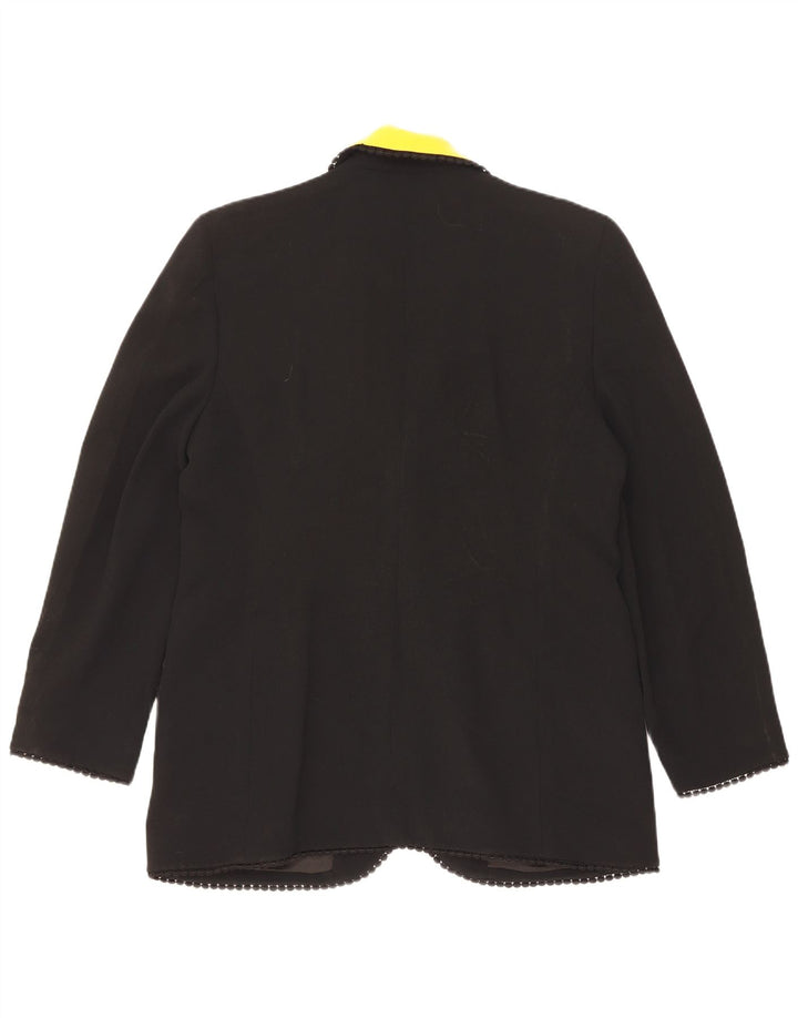 Vintage mujer 1 botón Blazer chaqueta Reino Unido 14 acetato de bloque de color negro grande