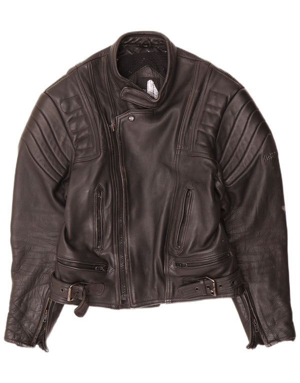 Krawehl Chaqueta de cuero estilo motorista para hombre UK 36 Small Black Leather