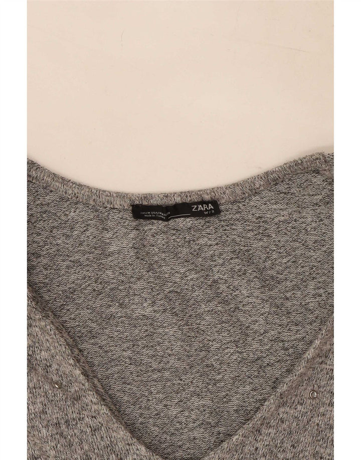Zara Mujer Top Manga Larga UK 44 Gris Medio Moteado