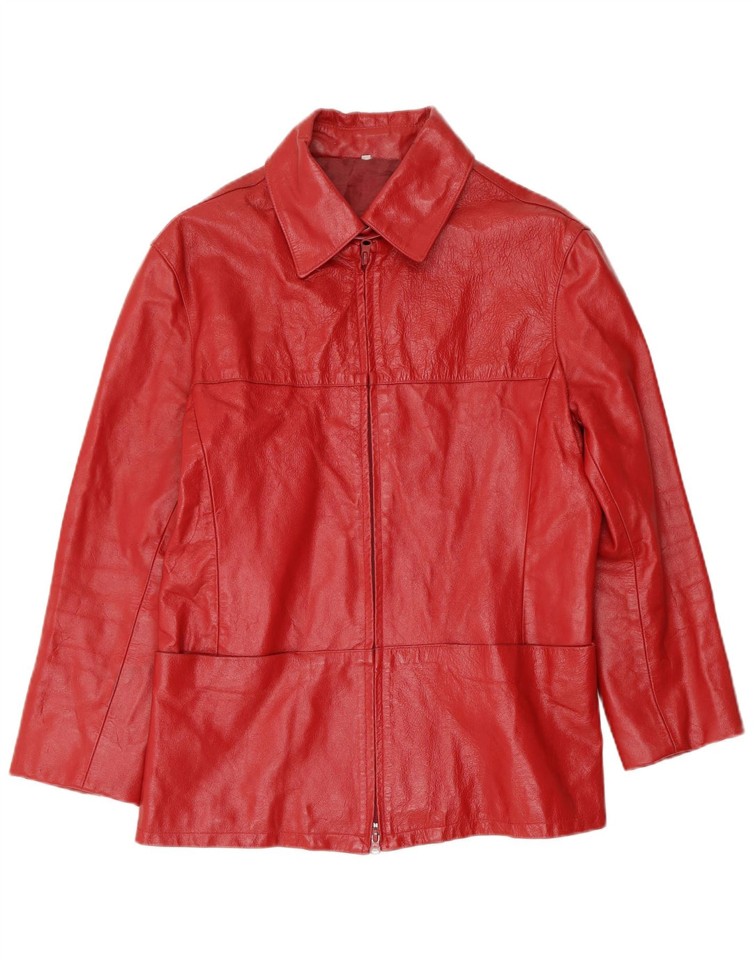 Vintage mujer chaqueta de cuero Reino Unido 14 cuero rojo medio