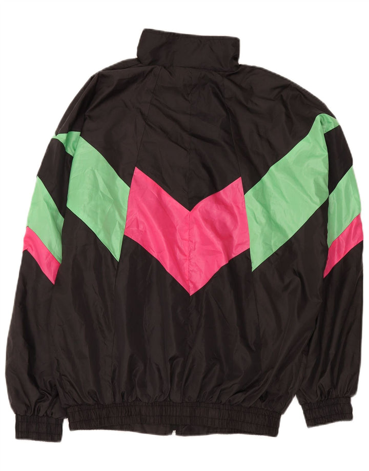 Vintage Hombre Chándal Top Chaqueta XL Negro Colorblock Poliéster