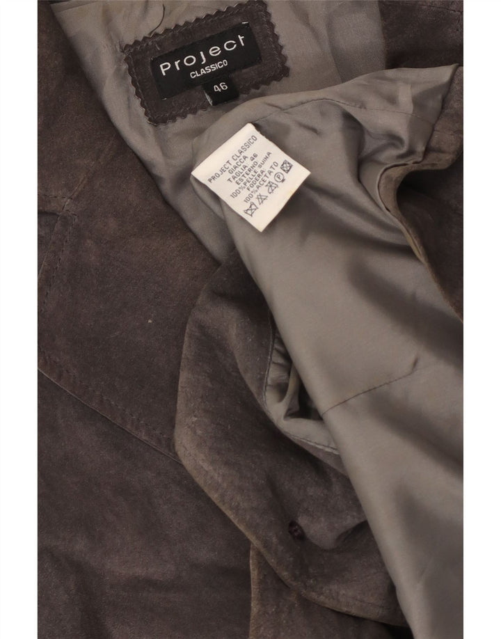 Project Chaqueta Blazer de Ante con 2 Botones para Mujer IT 46 Cuero Gris Grande