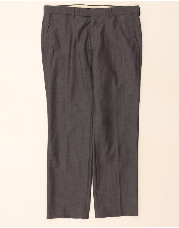 Marks & Spencer Mens Straight Suit Trousers W34 L29 Grey Wool