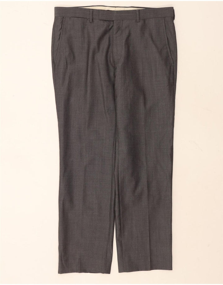 Marks & Spencer Pantalón de traje recto para hombre W34 L29 Lana gris
