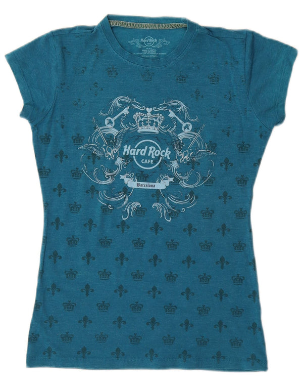 Hard Rock Cafe Mujer Barcelona Graphic Camiseta Top UK 10 Small Azul Algodón