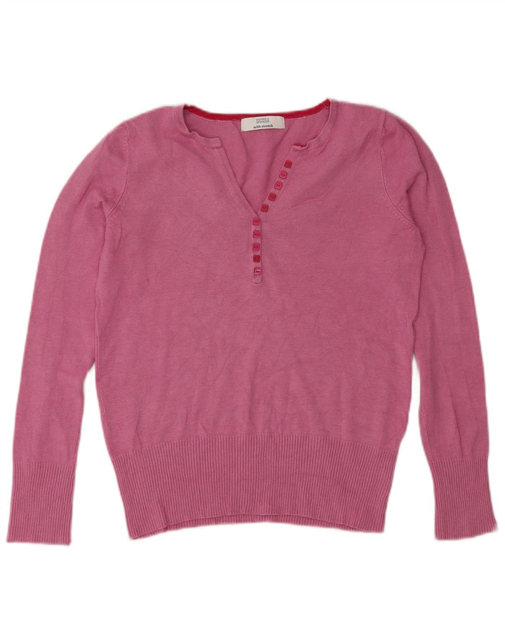 Marks & Spencer Suéter tipo jersey con cuello y botones para mujer UK 8 Small Viscosa rosa