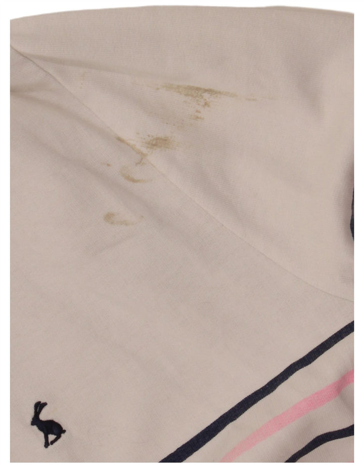 JOULES Sudadera con cuello y botones para mujer UK 20 2XL Blanco a rayas