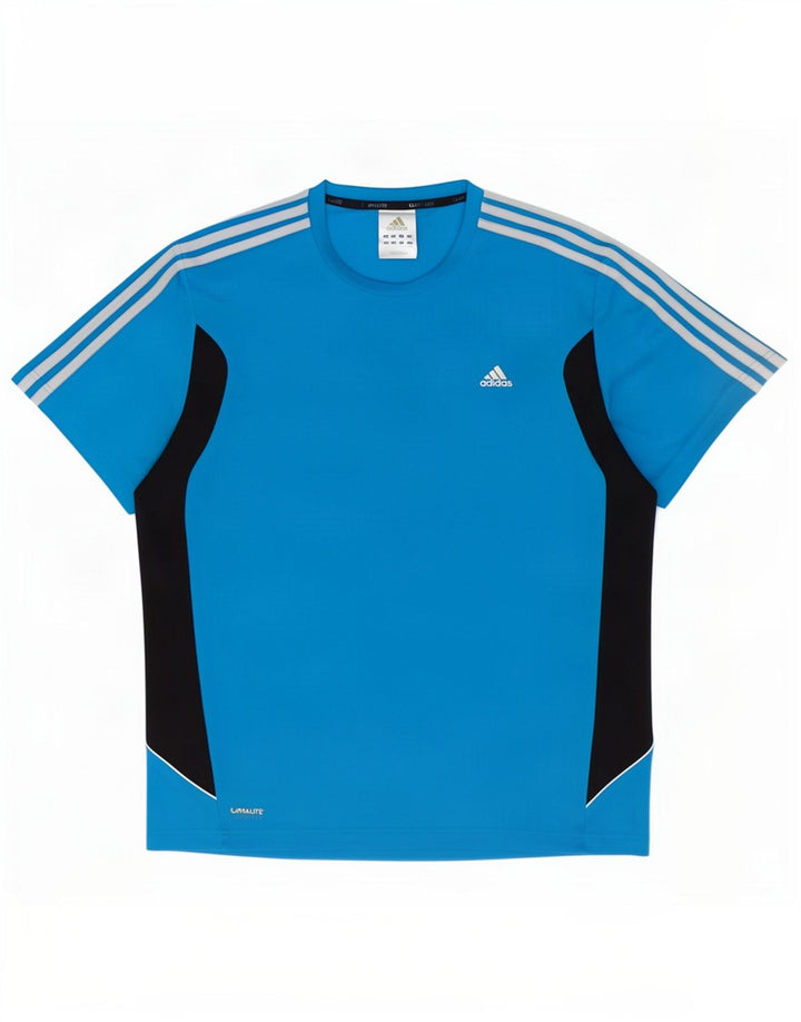 Adidas Hombre Climalite Camiseta Top Grande Azul Colorblock Poliéster