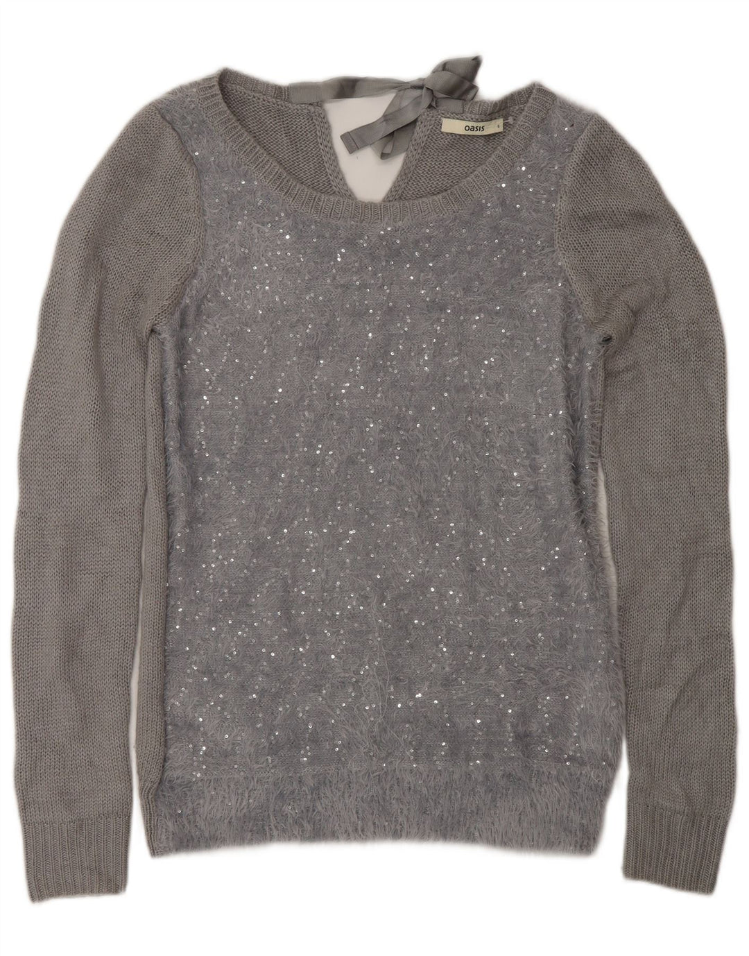 Oasis - Jersey para mujer con cuello barco, talla 40, talla pequeña, poliamida gris