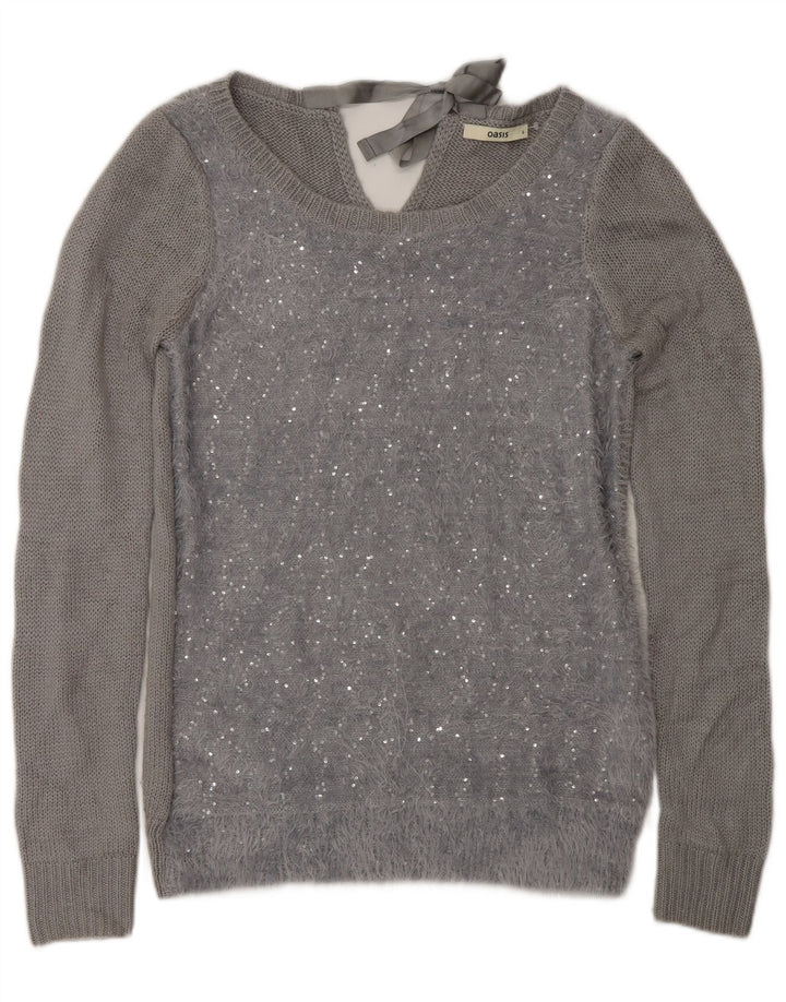 Oasis - Jersey para mujer con cuello barco, talla 40, talla pequeña, poliamida gris