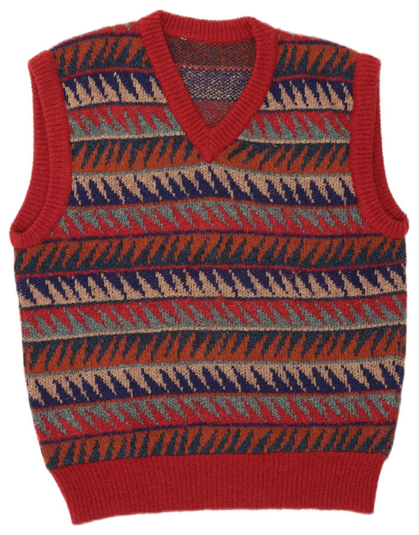 Vintage hombres chaleco tanque top medio multicolor lana geométrica