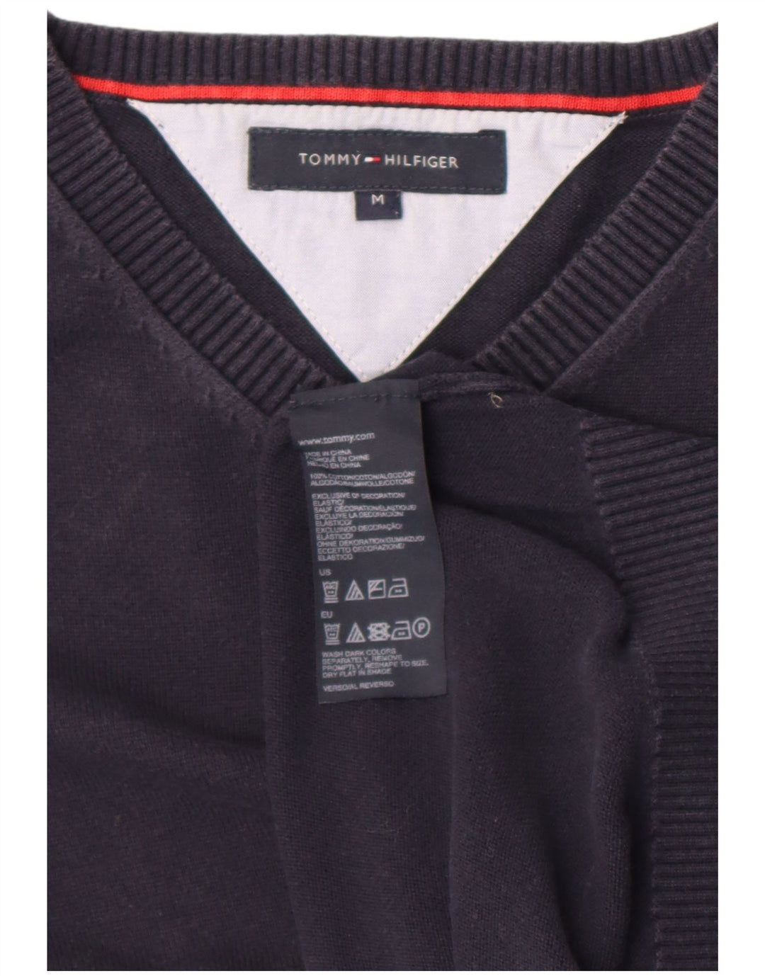 Tommy Hilfiger Jersey con Cuello en V para Hombre de algodón Azul Marino Medio