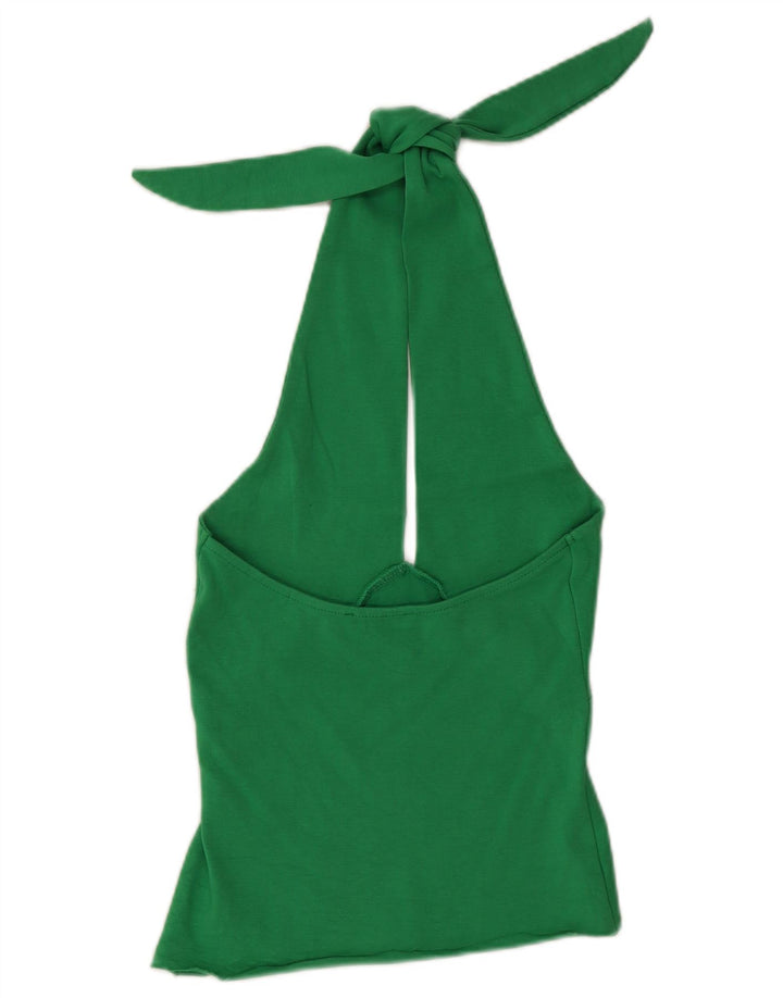 Zara Mujer Crop Halter Top UK 40 Algodón Verde Medio