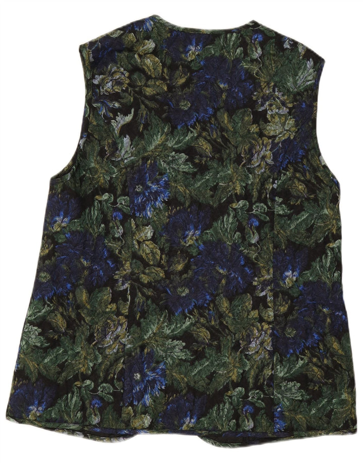 VINTAGE Chaleco acolchado abierto para mujer EU 42 Viscosa floral negra grande