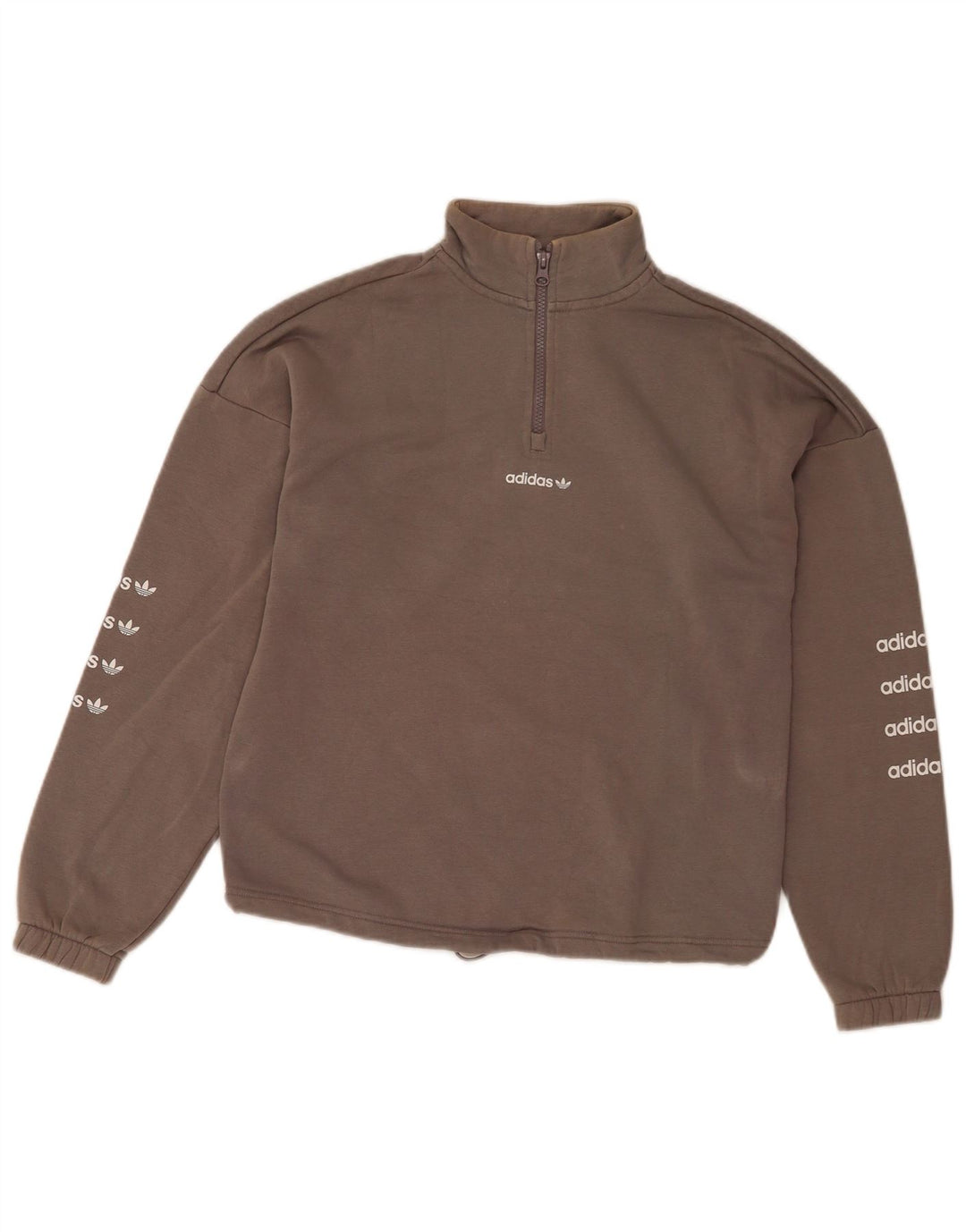 Adidas Sudadera con cuello con cremallera y gráfico extragrande para mujer EU 36 Small Grey