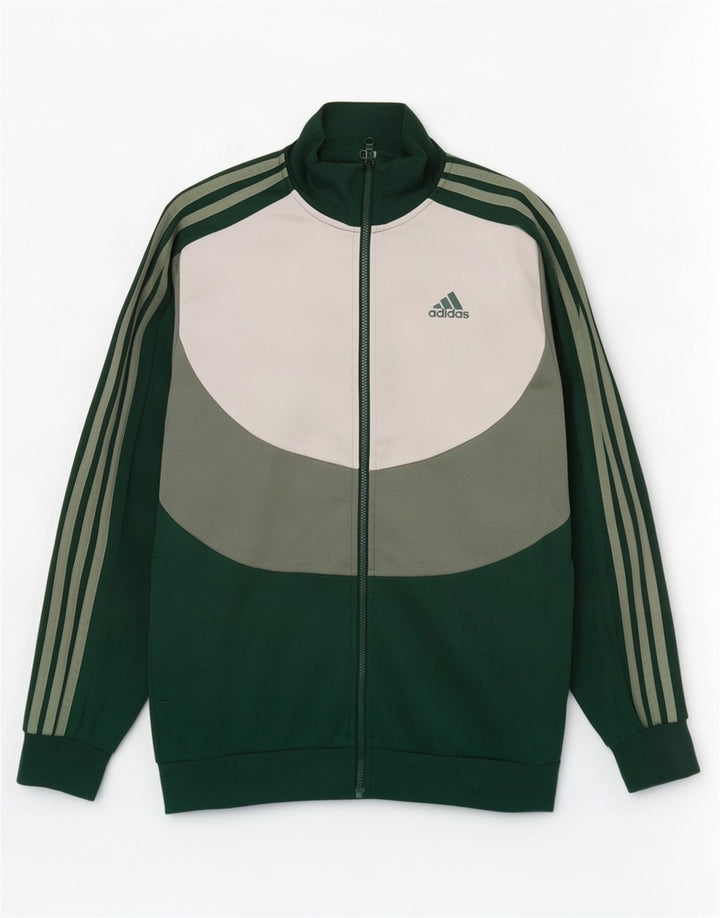 Adidas Hombre Chándal Top Chaqueta De Algodón Color Block Verde Medio