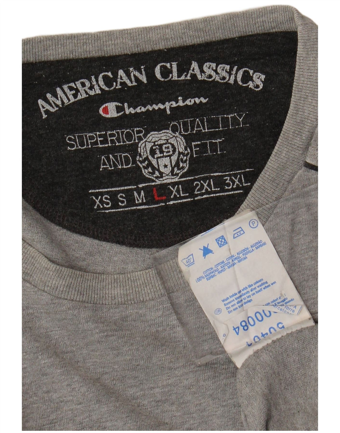 CHAMPION Camiseta de manga larga para hombre de algodón gris grande