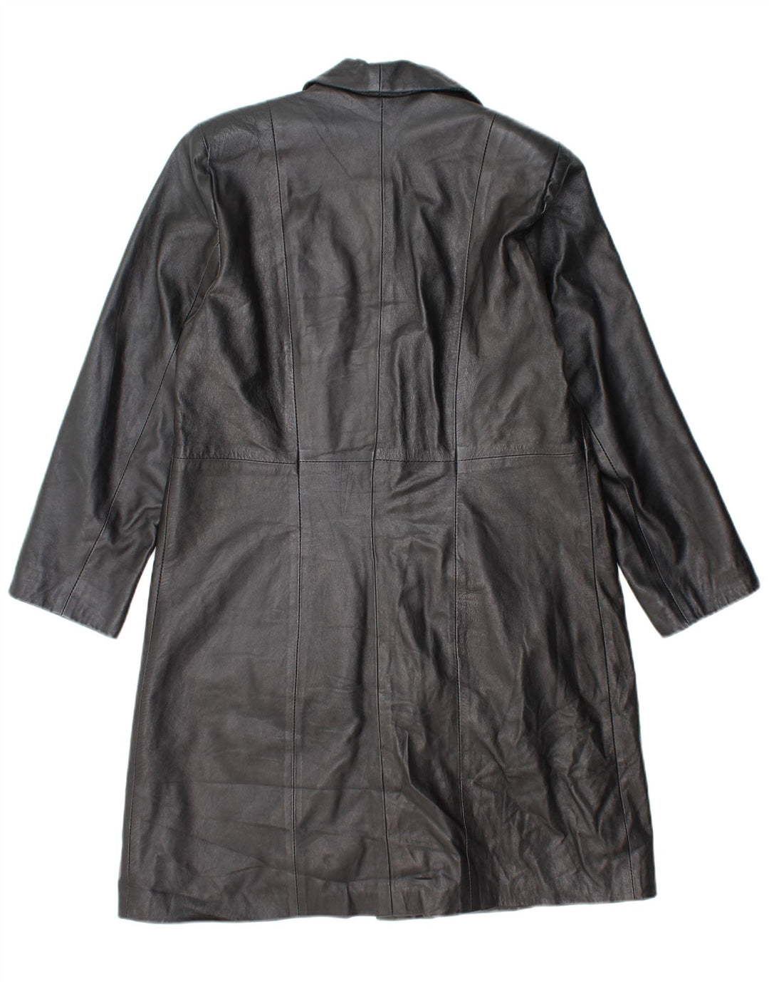 VINTAGE Abrigo de cuero para mujer Reino Unido 18 XL Cuero negro