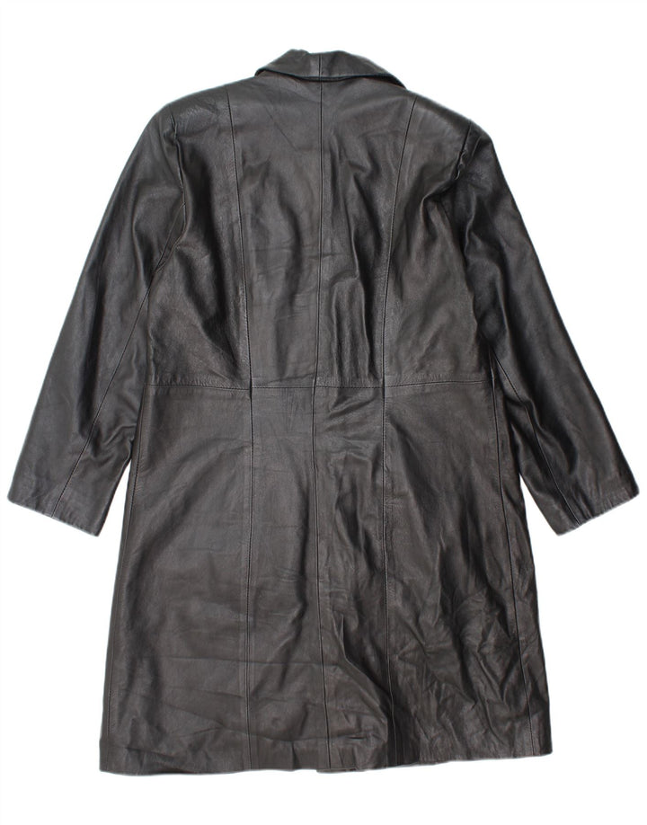 VINTAGE Abrigo de cuero para mujer Reino Unido 18 XL Cuero negro