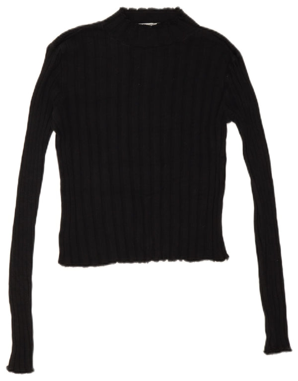 Zara Mujer Crop Turtle Neck Jumper Sweater UK 12 Medium Negro