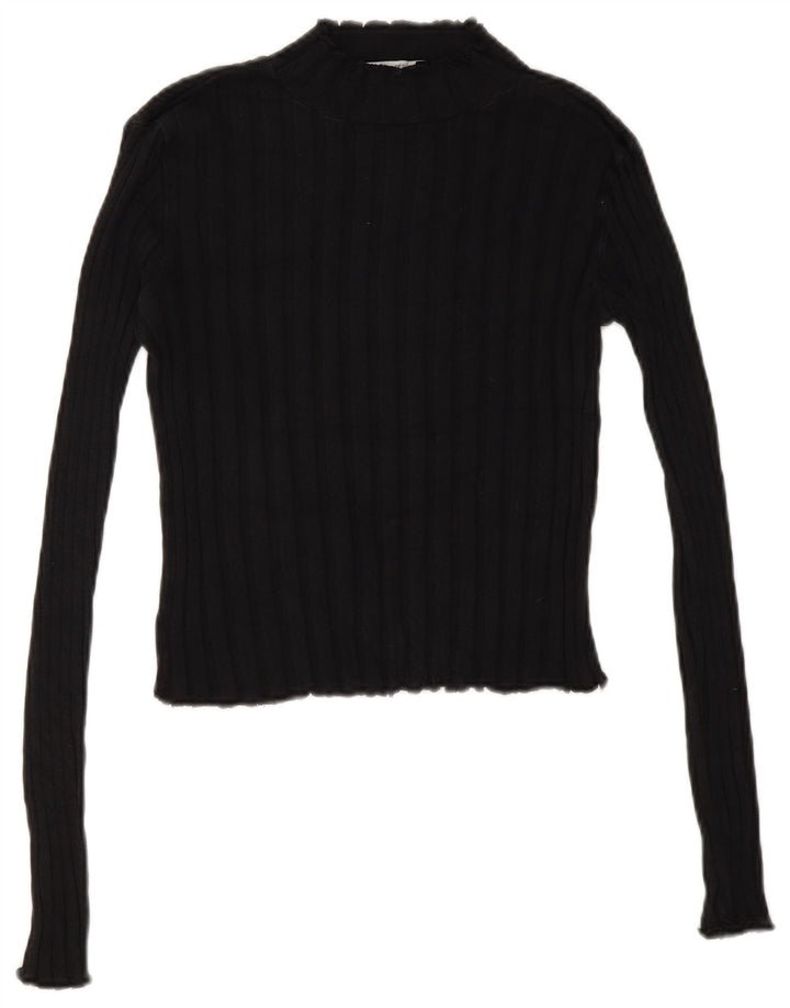 Zara Mujer Crop Turtle Neck Jumper Sweater UK 12 Medium Negro