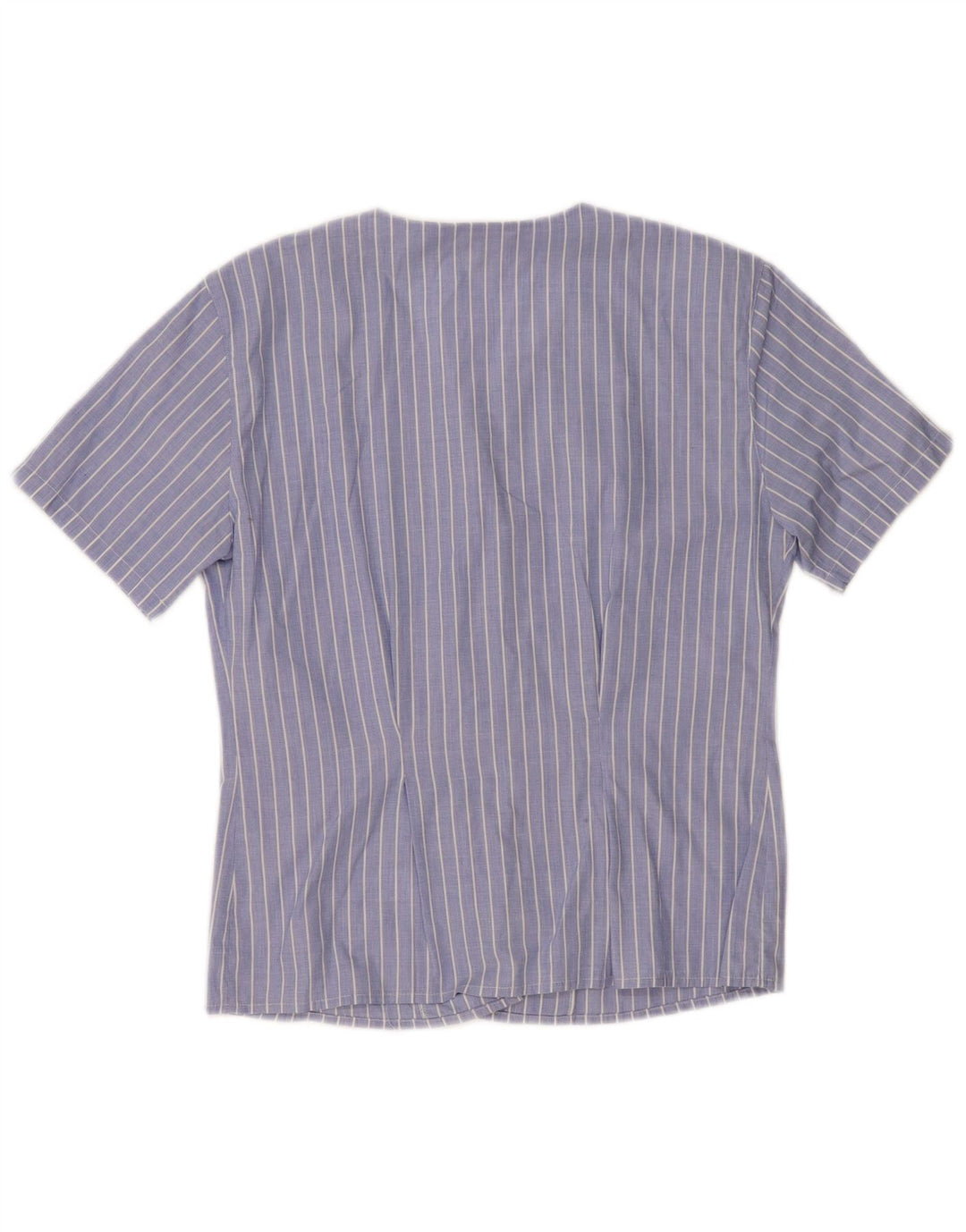 PAOLO PECORA Camisa de manga corta para mujer UK 10 Small Azul Rayas Algodón