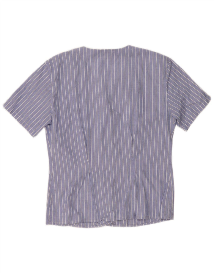 PAOLO PECORA Camisa de manga corta para mujer UK 10 Small Azul Rayas Algodón