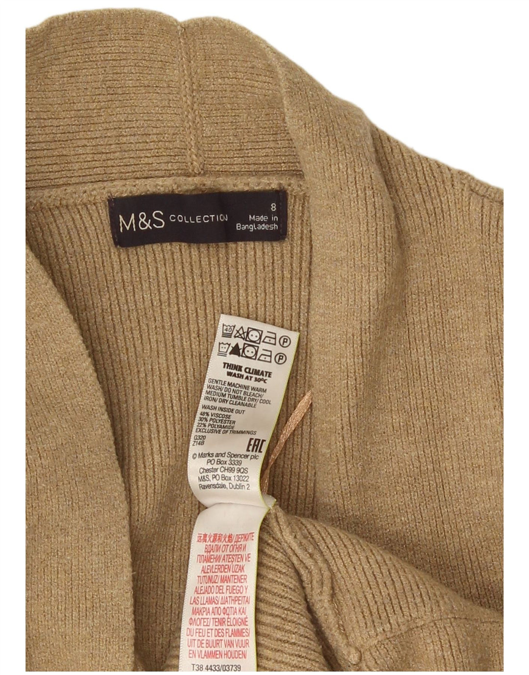 Marks & Spencer Suéter tipo cárdigan abierto para mujer UK 8 Small Viscosa beige