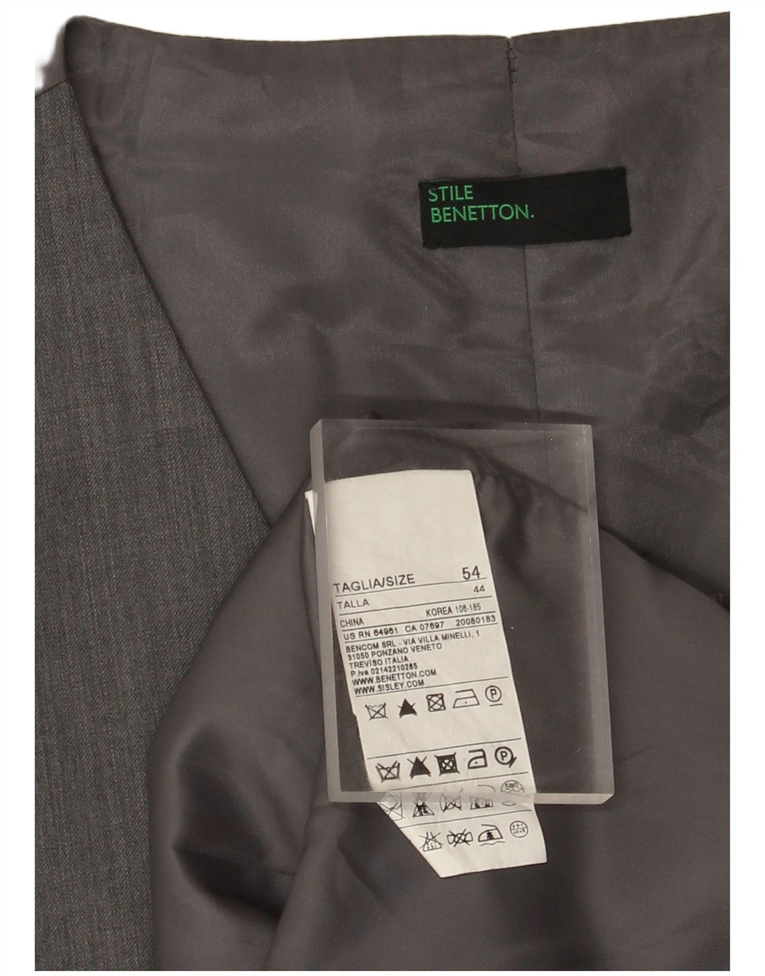 Chaleco Benetton Hombre IT 54 XL Lana Gris