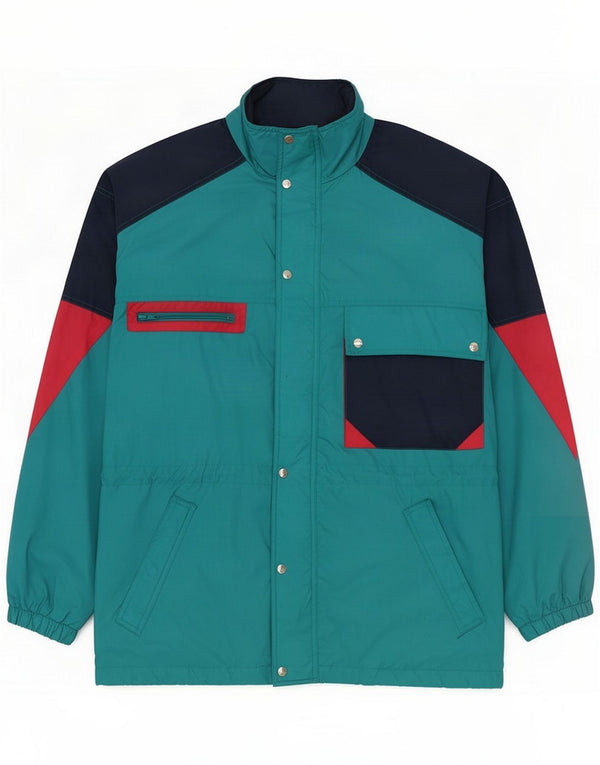 Chaqueta cortavientos con capucha vintage para hombre UK 40 Large Blue Colourblock