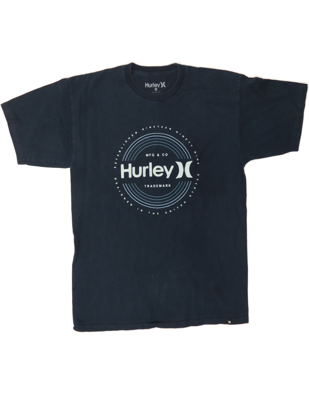 HURLEY Mens Graphic T-Shirt Top Medium Navy Blue Cotton Vintage Hurley and Second-Hand Hurley from Messina Hembry 