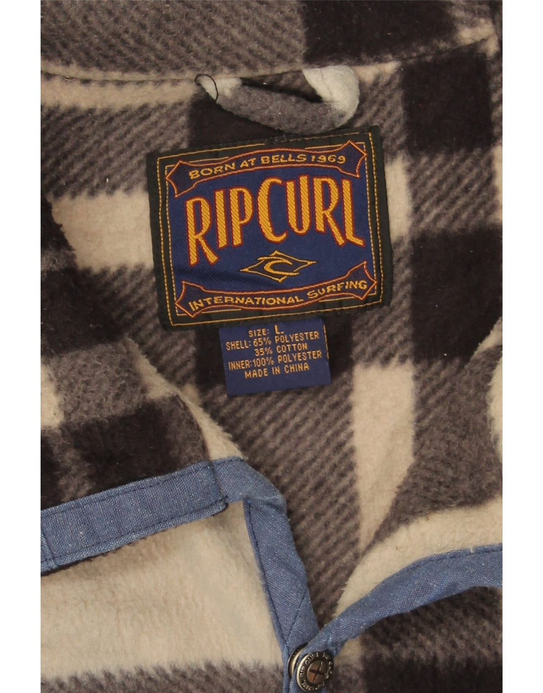 Rip Curl Chaqueta polar para hombre Reino Unido 40 Poliéster a cuadros beige grande