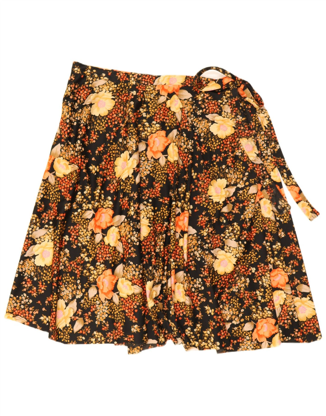 Vintage mujer A-Line falda W34 poliéster floral negro grande