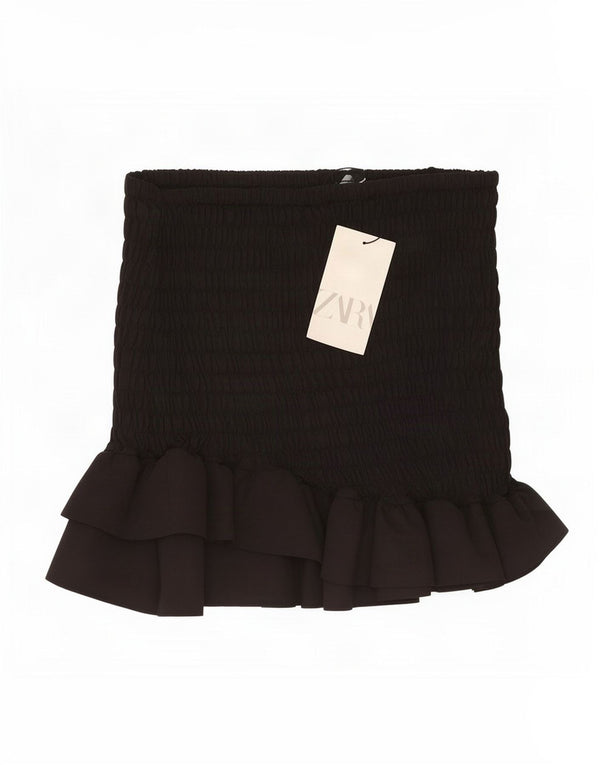 Zara Mujer Mini Falda XS W25 Negro Poliéster