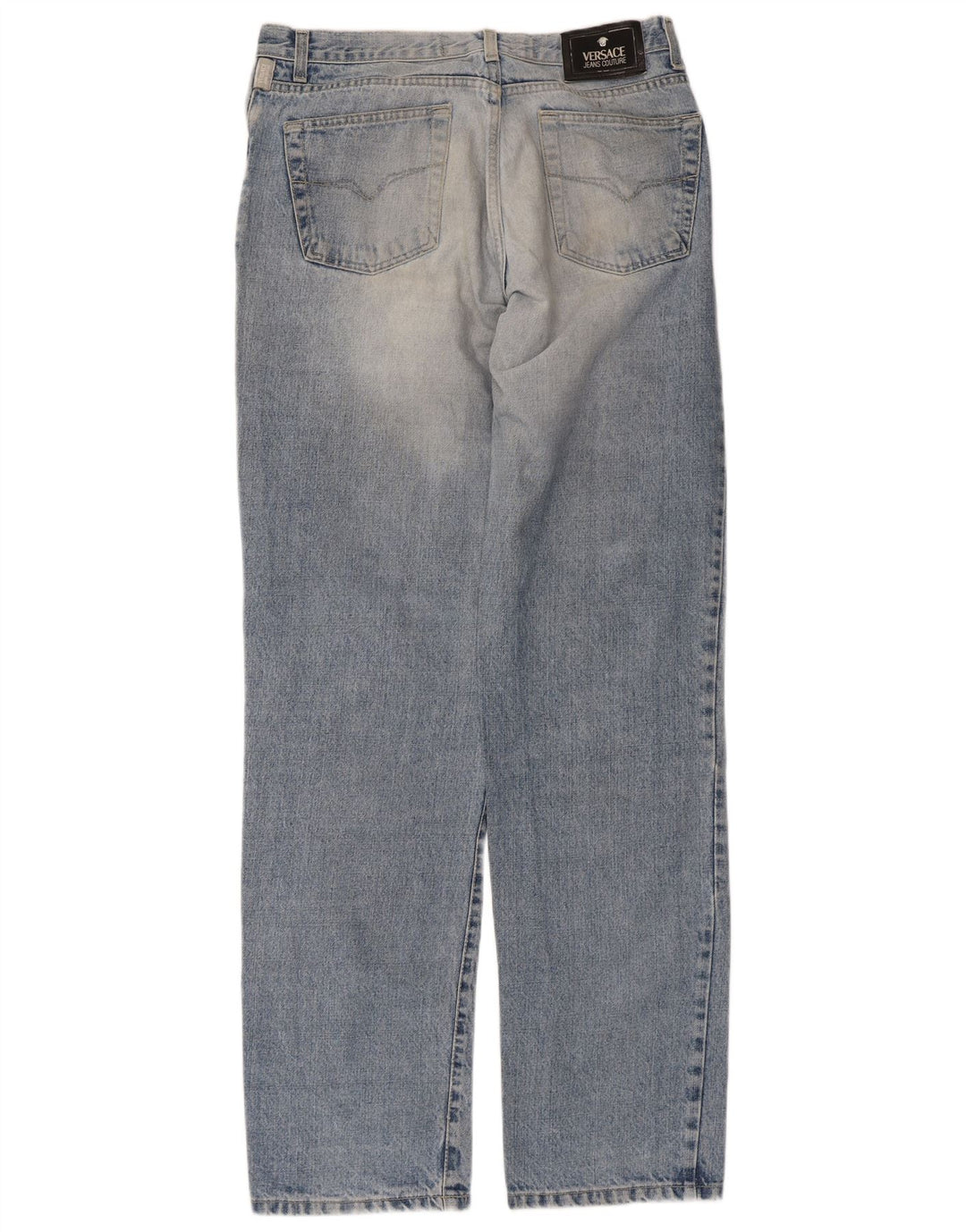VERSACE Vaqueros rectos desgastados para hombre W34 L33 Algodón azul