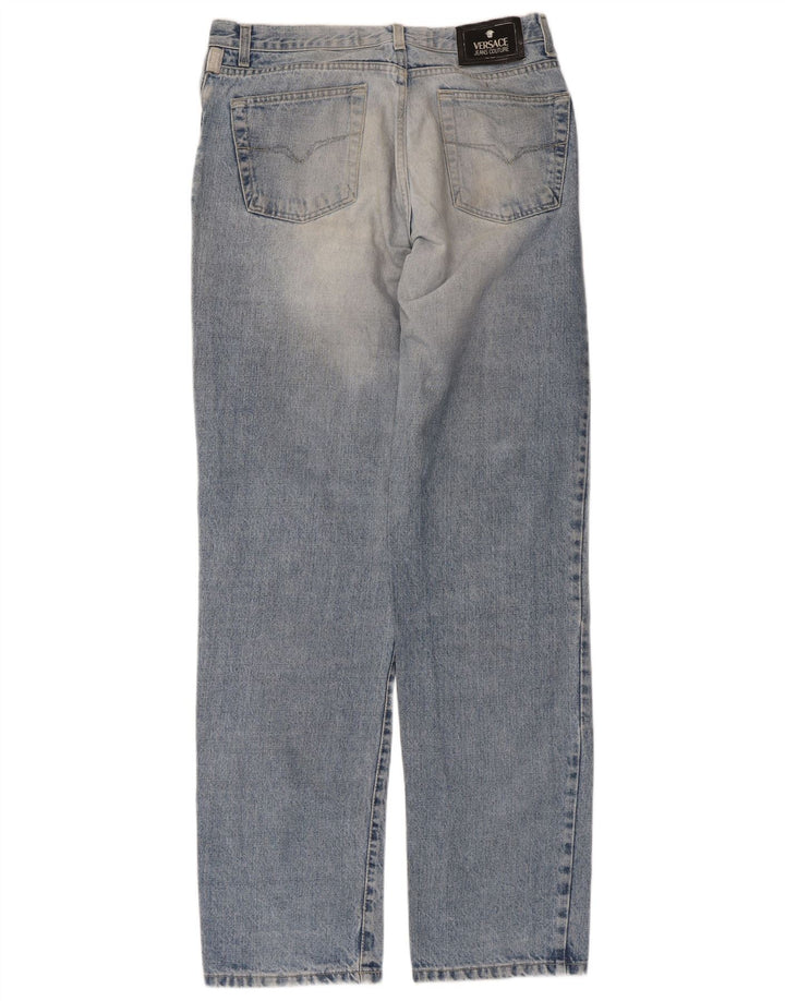 VERSACE Vaqueros rectos desgastados para hombre W34 L33 Algodón azul