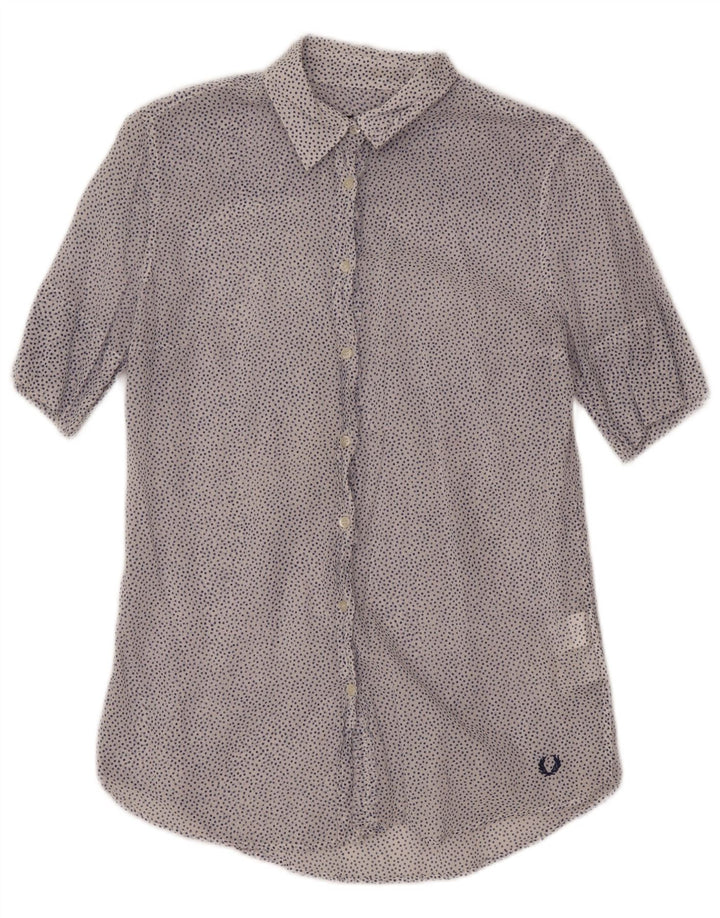 Fred Perry Camisa transparente para mujer UK 44 Grande Algodón con lunares blancos