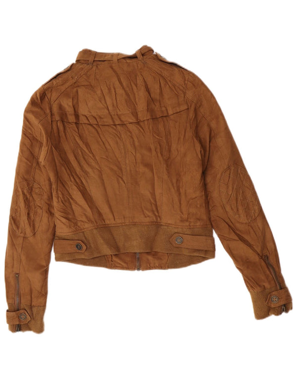 Zara Mujer Crop Military Bomber Jacket UK 10 Small Beige Poliéster