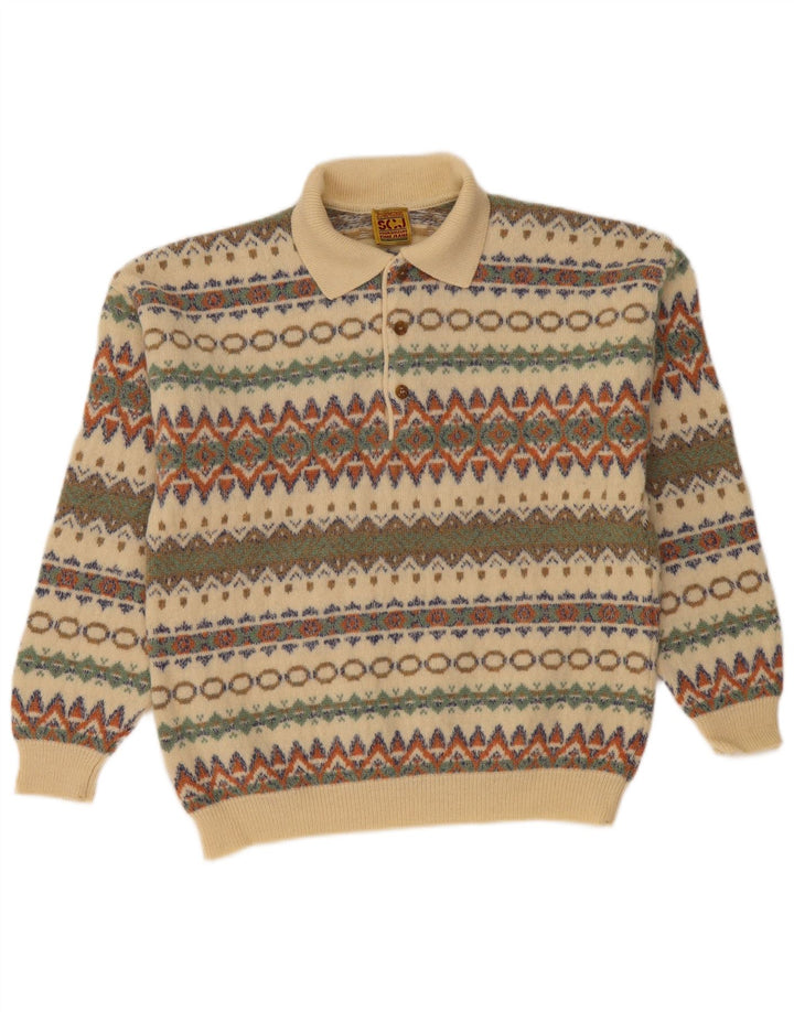STEFANEL Jersey tipo polo con cuello tipo polo para hombre Beige medio Fair Isle