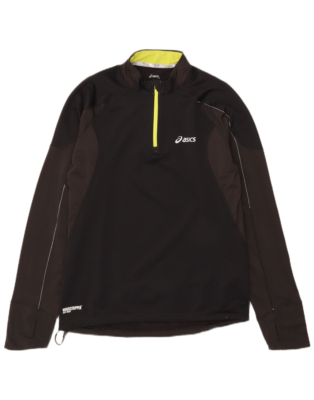 Asics Hombre Zip Neck Pullover Chándal Top Grande Negro Colorblock