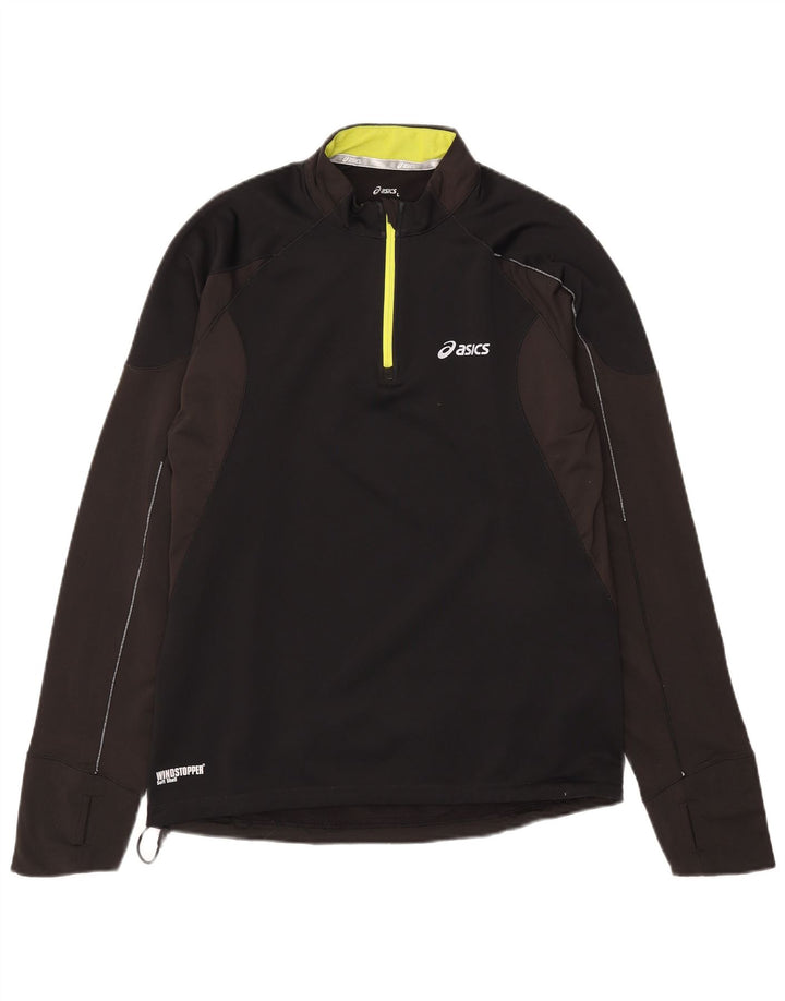 Asics Hombre Zip Neck Pullover Chándal Top Grande Negro Colorblock