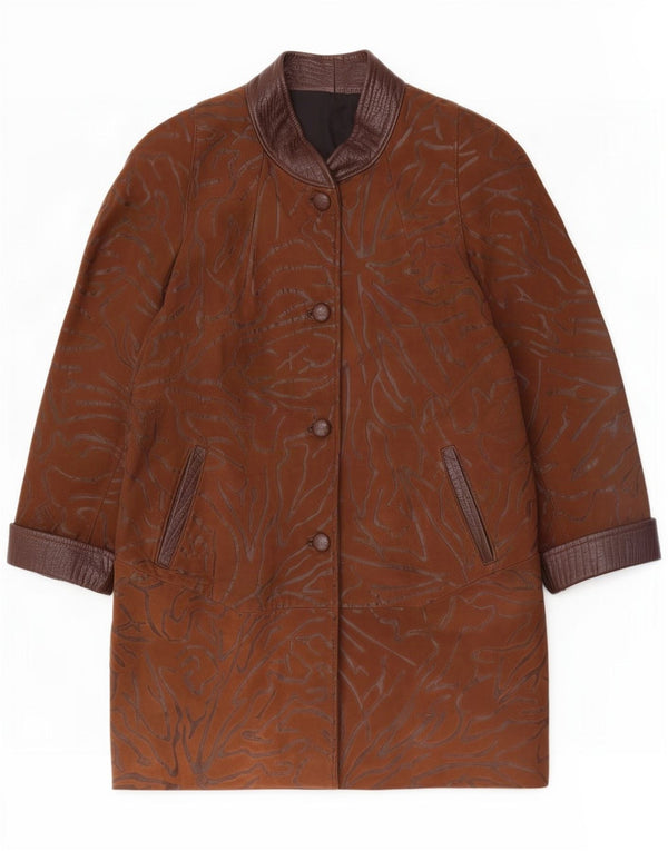 Vintage mujer cuero abrigo Reino Unido 18 XL marrón animal print