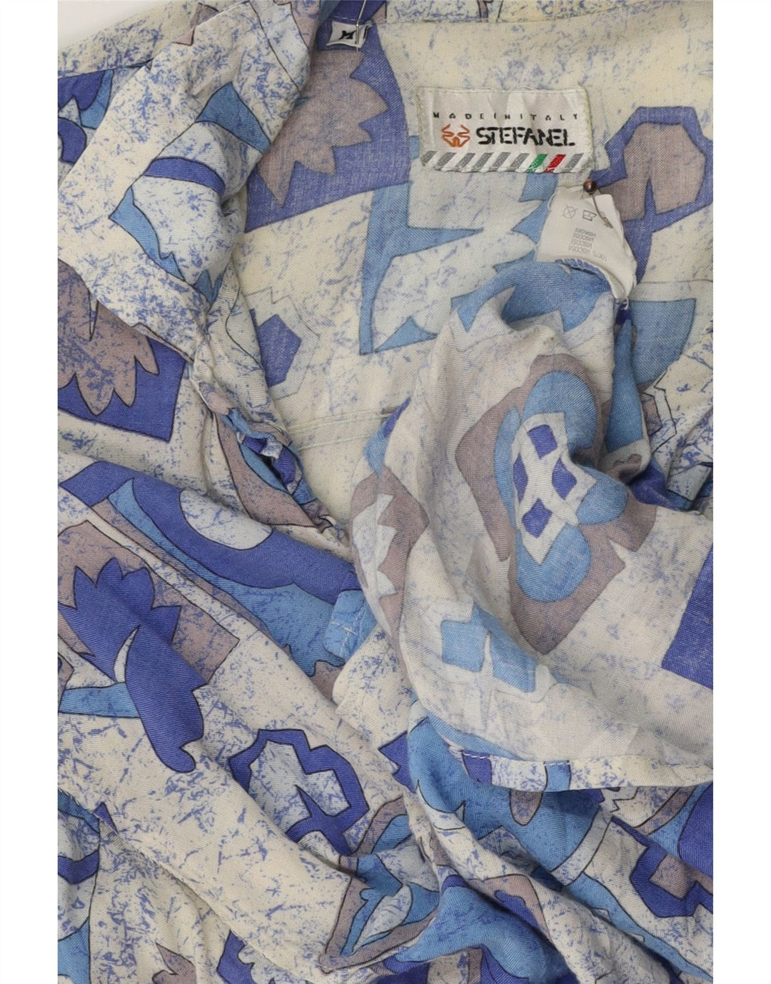 STEFANEL Camisa Hombre Manga Corta Viscosa Patchwork Azul Medio
