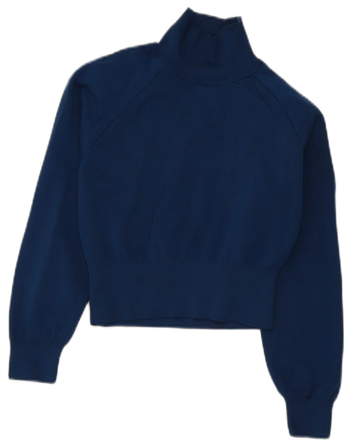 Zara Mujer Crop Turtle Neck Jumper Sweater UK 10 Small Azul Marino Poliéster