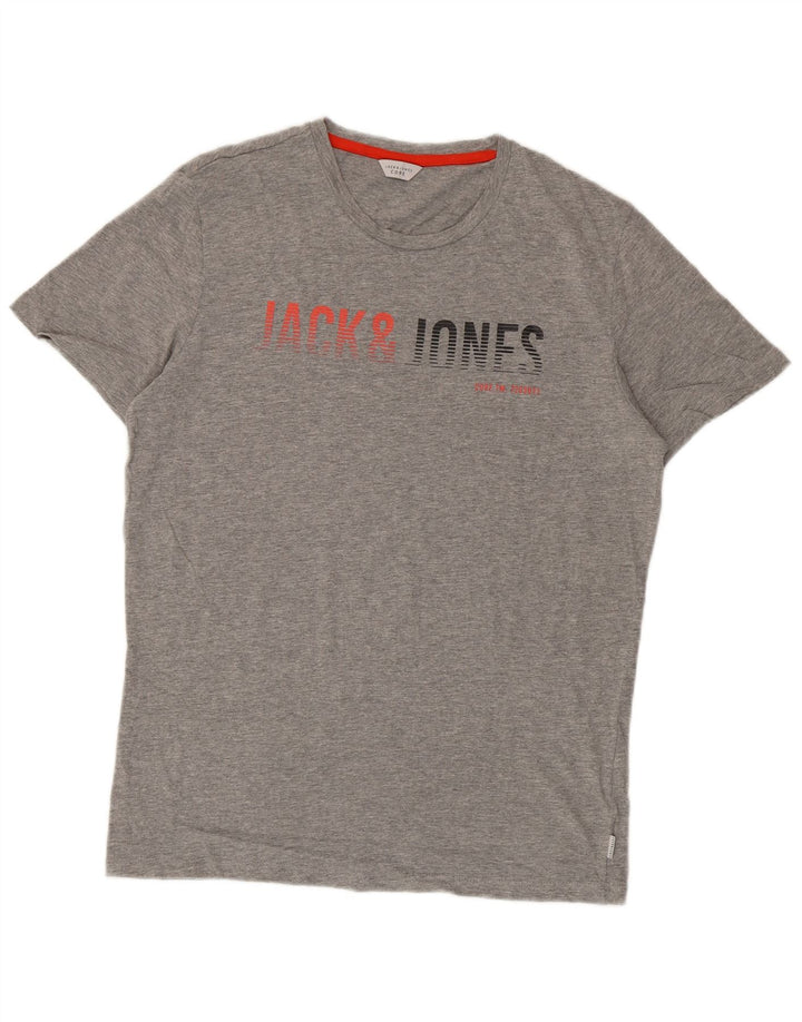 Jack & Jones Hombre Core Graphic Camiseta Top Algodón Gris Medio