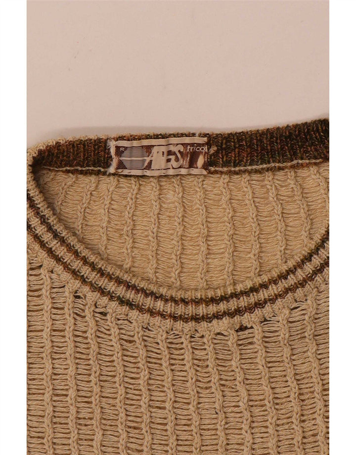 Vintage hombres barco cuello jersey suéter medio beige rayas