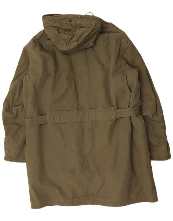 Vintage hombres suelto ajuste con capucha Sherpa Parka chaqueta Reino Unido 36 pequeño caqui