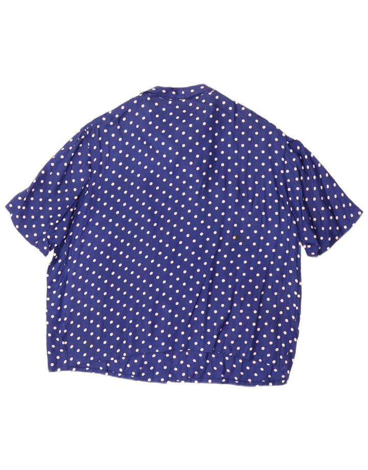VINTAGE Blusa camisa de manga corta para mujer Reino Unido 14 Lunares grandes azul marino