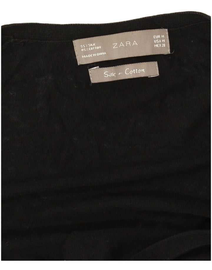 Zara Mujer Jersey Cárdigan Largo UK 40 Mediano Seda Negra