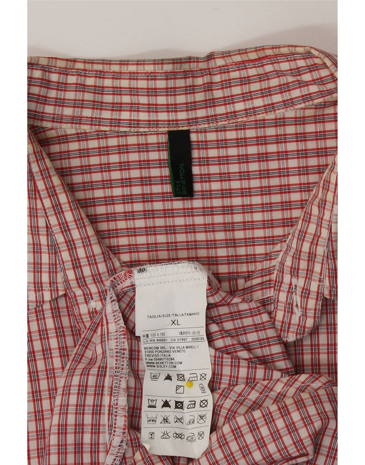 Benetton Camisa Manga Corta XL Algodón Cuadros Rojos